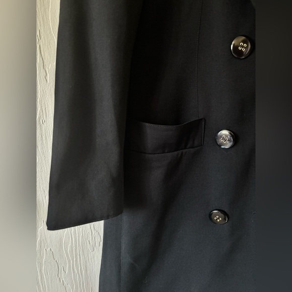 Vintage Louis Feraud Double Breasted 100% New Wool Black Trench Coat Jacket - Picture 5 of 13